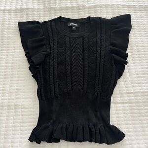 Express Black Ruffle Sleeve Cable Knit Top